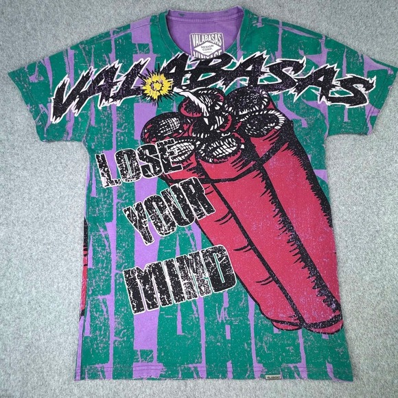 RARE Valabasas Vintage Tee Boom Lose Your Mind All Over Graphic Tee Size XS - Picture 1 of 8